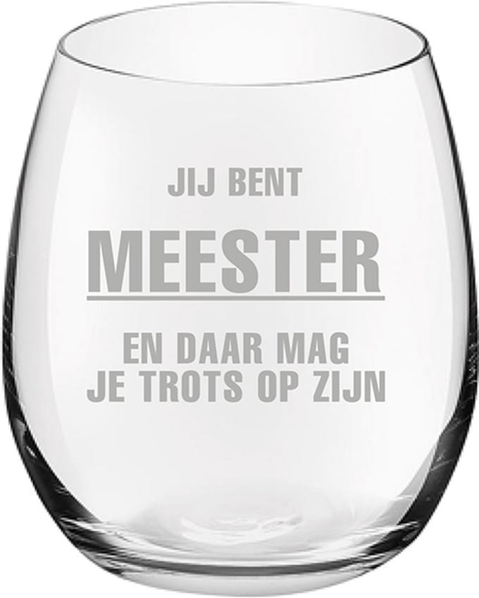 Gegraveerde Drinkglas 39cl Jij bent Meester en daar mag je trots op zijn