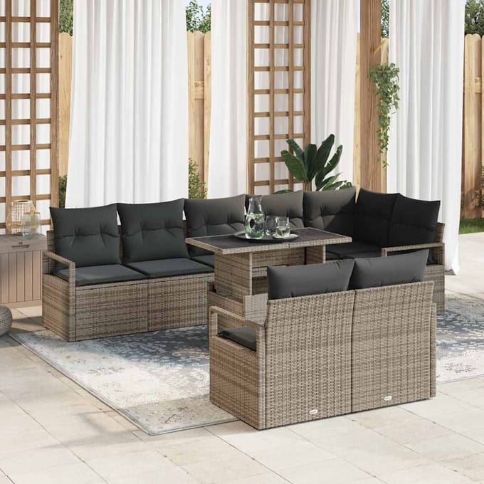 vidaXL Tuin Sofa Set 9 st 8-Aantal zitplaatsen Grijs poly rattan