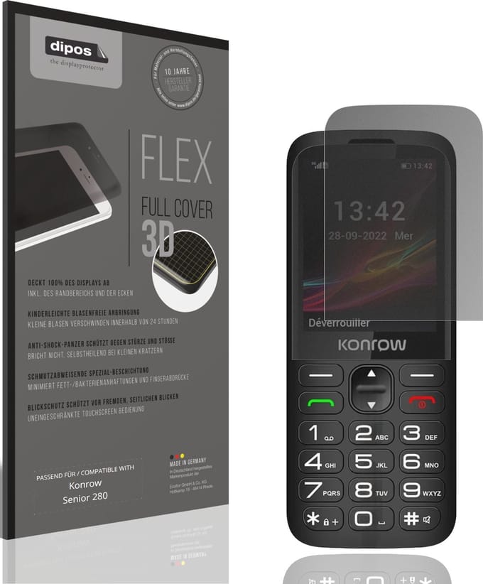 dipos FLEX – Matte Privacy Screenprotector geschikt voor Konrow Senior 280 | Volledige Schermbescherming | Case-Friendly