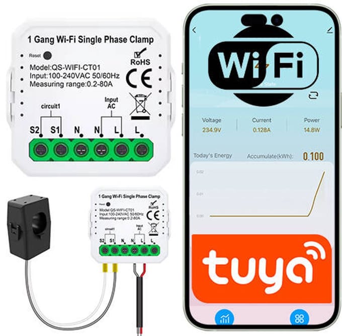 WiFi Energiemeter 80A met Tuya/Smart Life App