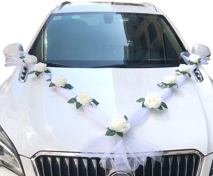 Dailygoody - Autoversiering - Bruiloft Decoratie - Wit - Bruiloftsauto Versiering - Feestelijke Slinger voor Bruidsauto