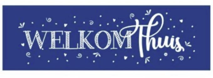 Vlag | Spandoek | Welkom thuis | blauw met witte letters | 188 x 60 cm