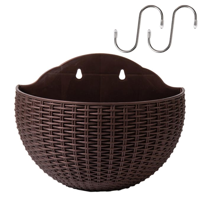 Pot de fleurs mural imitation rotin demi-rond pour intérieur, extérieur, balcon Type 2 black