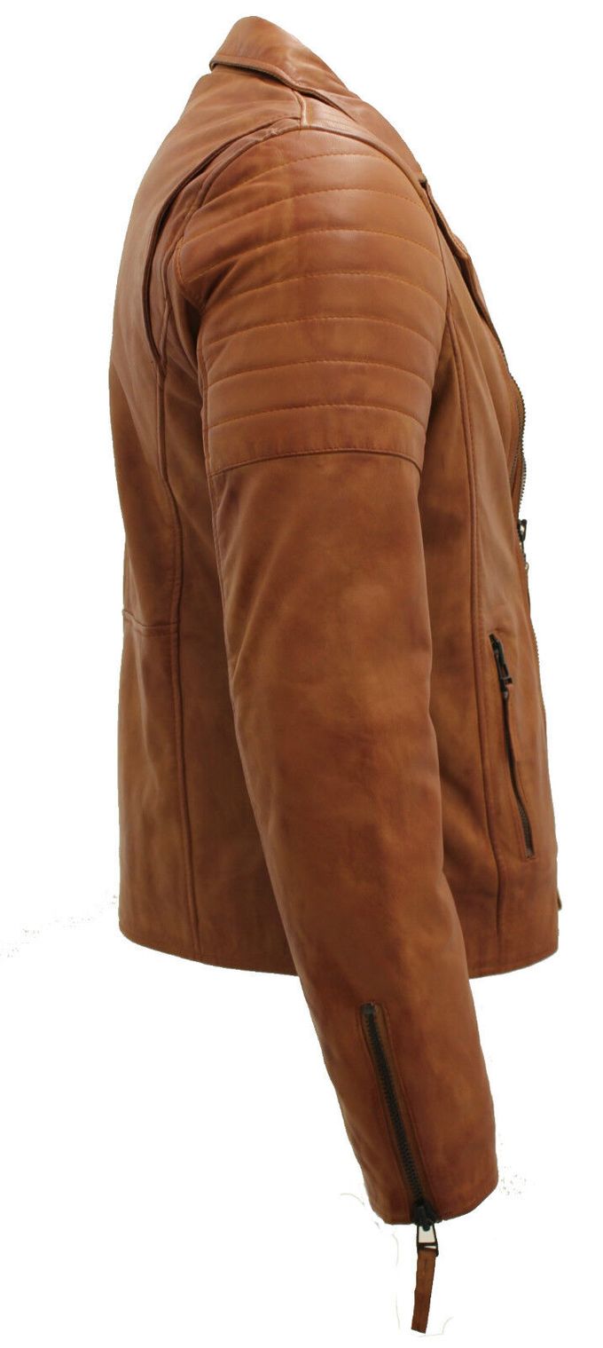 Slim-fit leren bikerjack in Brando-stijl met gekruiste rits
