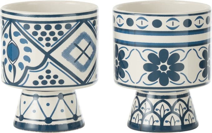 J-Line bloempot Mykonos - keramiek - blauw - small - 2 stuks - Ø 10.7 cm