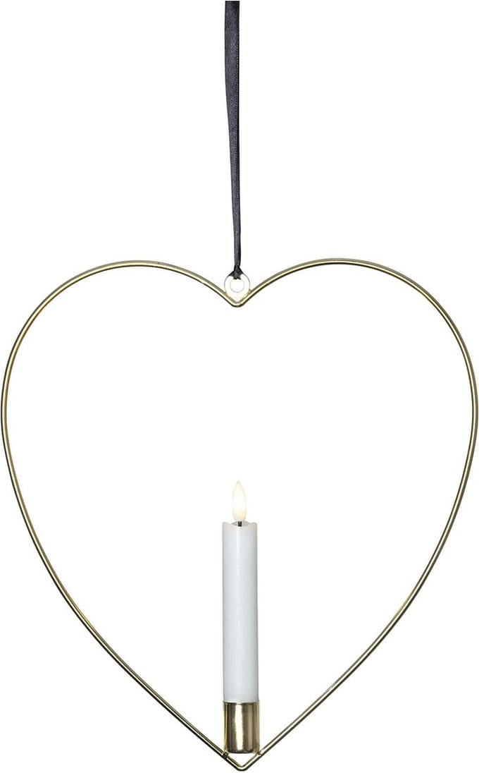 Star Trading decoratie Flame Heart, hanglamp, hart, messingkleurig, kaars, wax, LED, timer, warm wit, 28,5 cm