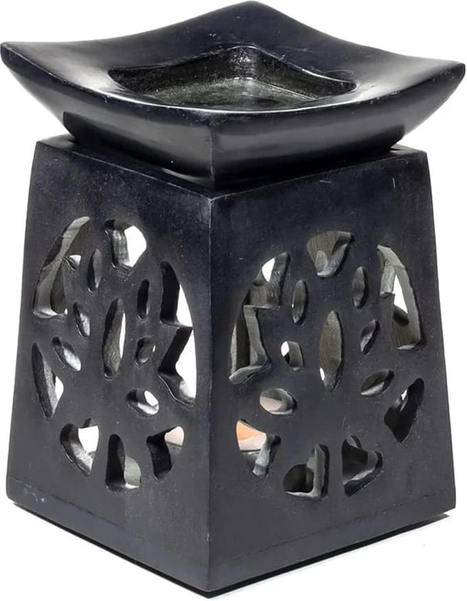 Olieverdamper Lotus zwart zeepsteen - 11x8 cm