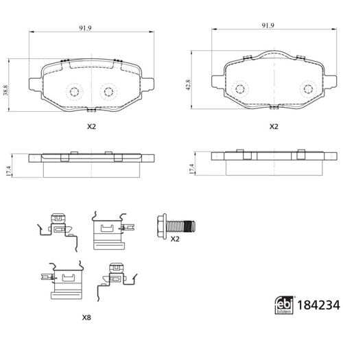Remblokset, schijfrem FEBI BILSTEIN 184234
