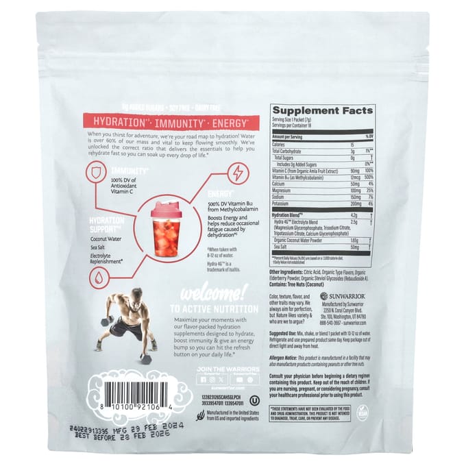 Sunwarrior Active Hydration Stick Packs (18x7g) Strawberry Colada - Intra- & Post-Workout - Intra-Workout