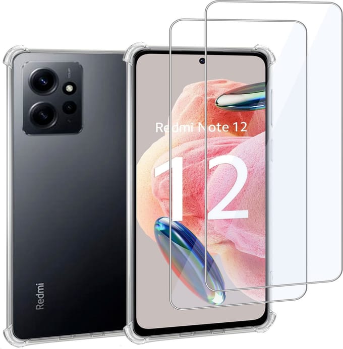 Geschikt voor Xiaomi Xiaomi Redmi Note 12 - Hoesje + 2x Screenprotector – Gehard Glas Cover + Shock Proof Case – Transparant