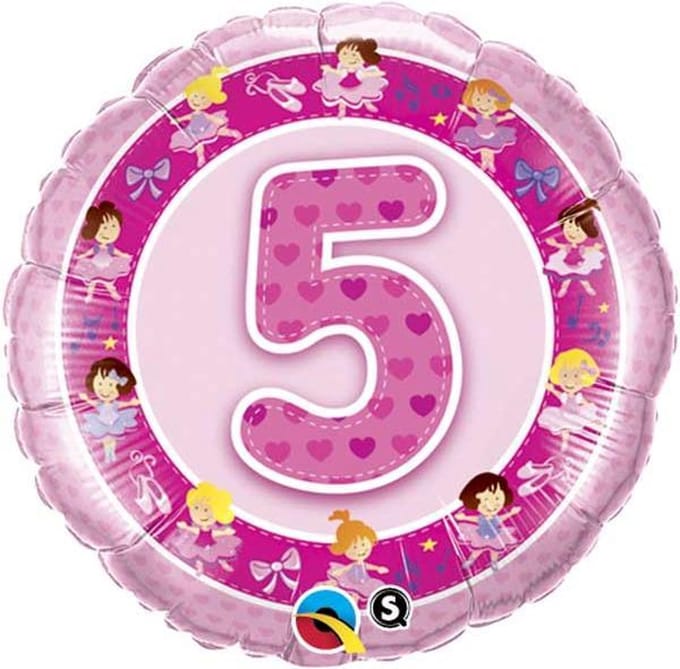 folieballon - cijfer 5 roze - 46 cm , leeg