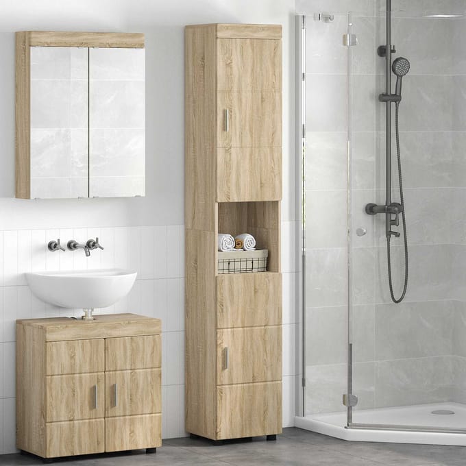 vidaXL - Badkamerkast - set - TULUM - Sonoma - Eik - 37 - x - 31,5 - x - 203 - cm