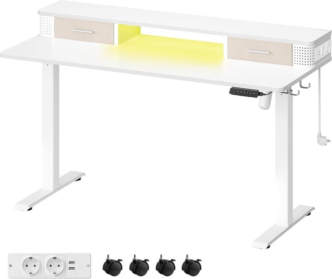 MAZAZU - Bureau - Elektrisch - Hoogte Verstelbaar - Wit - 70x140