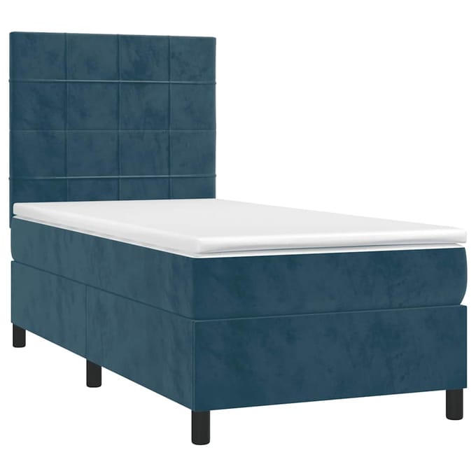vidaXL - Boxspring - met - matras - en - LED - fluweel - donkerblauw - 80x200 - cm