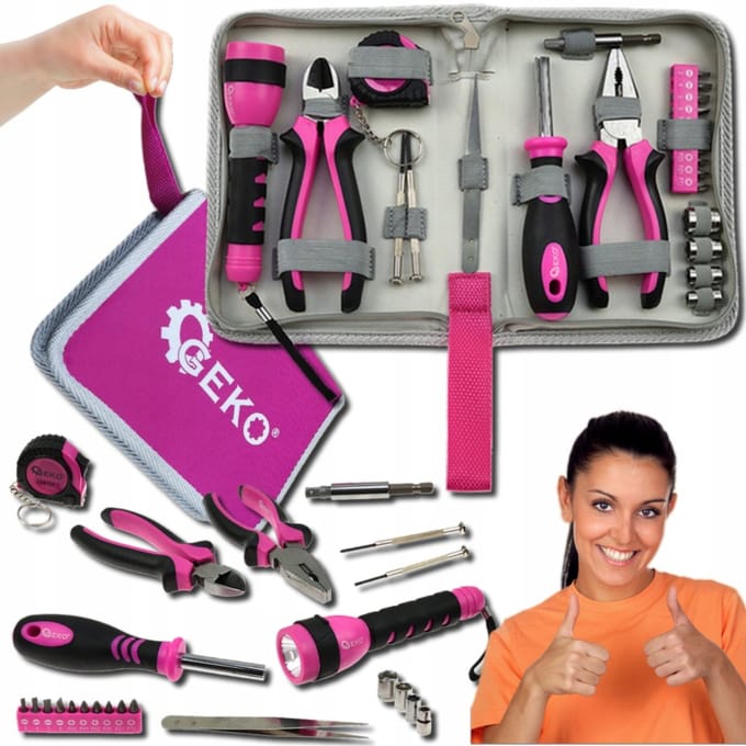Dames Gereedschapsset 23 Delig - Roze Koffer - CrV Staal