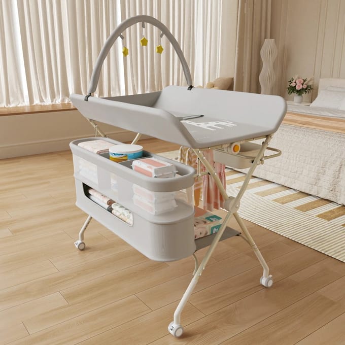 Linkforu - 4-in-1 Inklapbare Mobiele Commode – Luiertafel – Verschoningstafel - Hoogte Verstelbaar 62 tot 90 cm – Beige