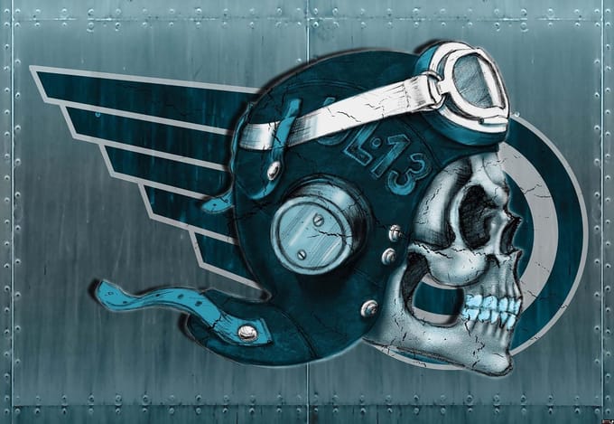 Fotobehang Skull Flying Tattoo | PANORAMIC - 250cm x 104cm | 130g/m2 Vlies