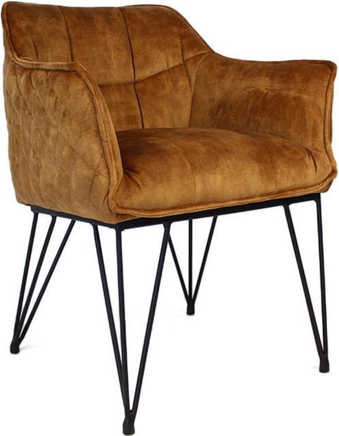 Bronx71® Velvet eetkamerstoel Jayron oker geel/cognac - stoel