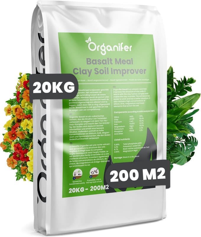 Basaltmeel Bodemverbeteraar voor kleigrond  (20kg voor 200m2) - Organifer