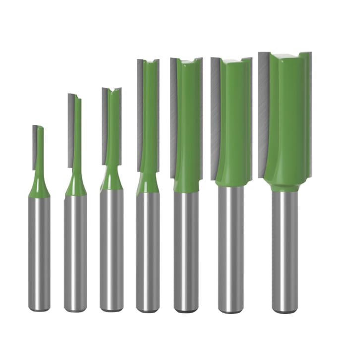 7PCS Router Bits Set 6mm Schacht 3 4 5 6 8 10 12mm Bladdiameter Dubbele Fluit Rechte Bit voor 6mm groen