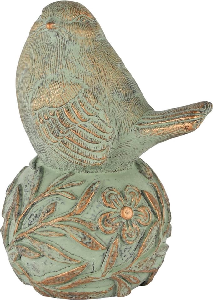 Dekoratief | Vogel op bol, grijs/goud, cement, 14x11x19cm | A250461
