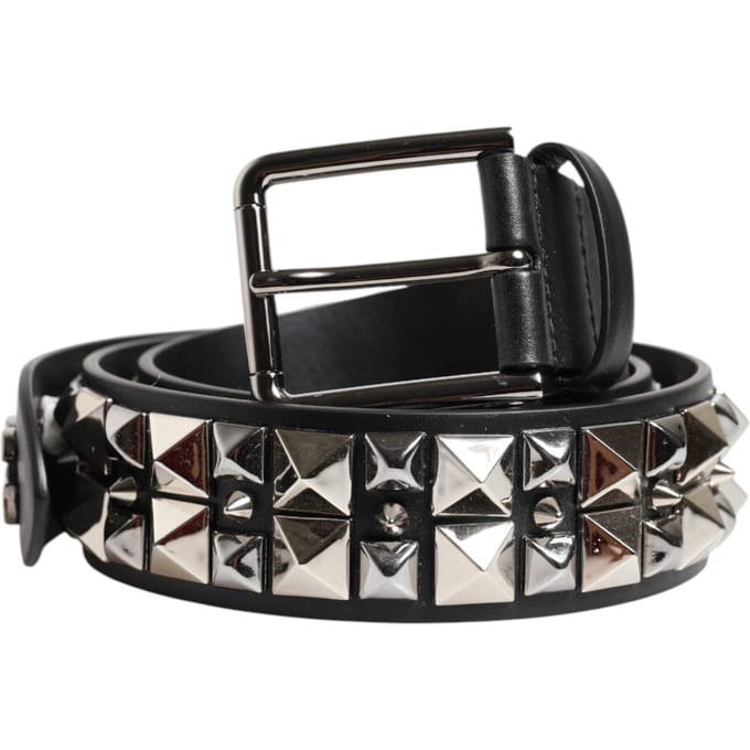 Dolce & Gabbana Zwarte Kalfsleren Riem met Studs en Zilveren Gesp