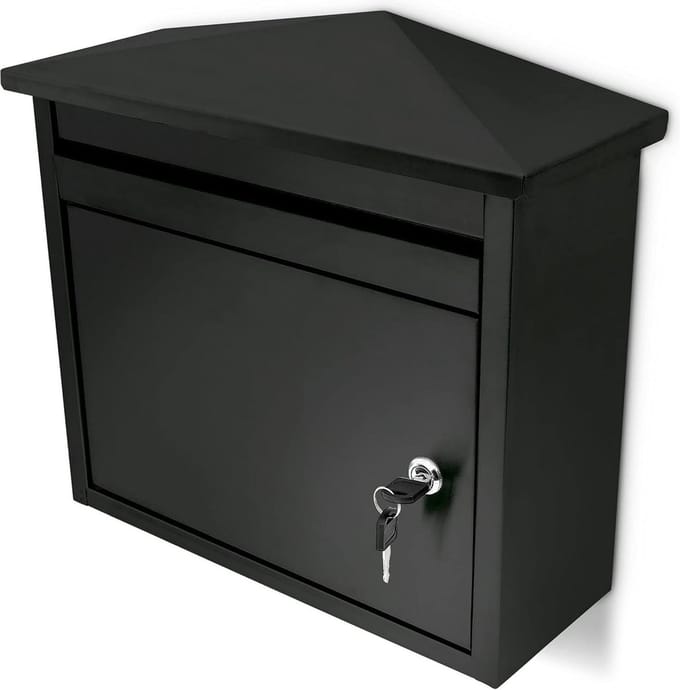 Afsluitbare wandbrievenbus - ijzer - 37 x 41 x 16 cm - zwart