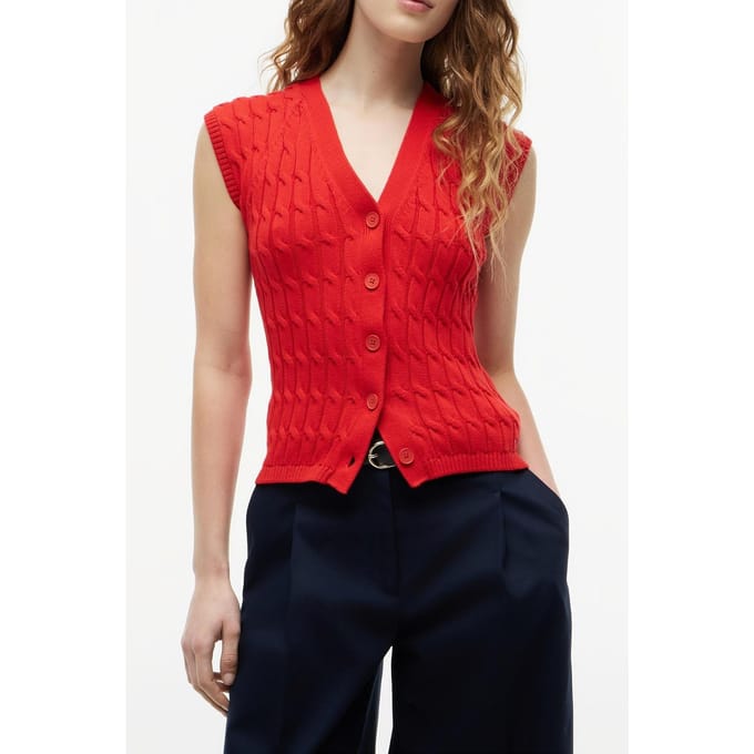 Tommy Hilfiger Mid Cable Vest Cardigan Fire Red Größe: M | Cardigans Outlet | Damen | Rot