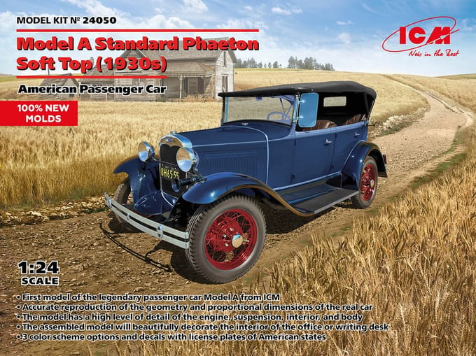 ICM Modelbouwpakket Auto - 24050 Ford Model A Standard Phaeton Soft Top 1930s - Amerikaanse Passagierswagen Plastic - 1:35 - Modelbouw