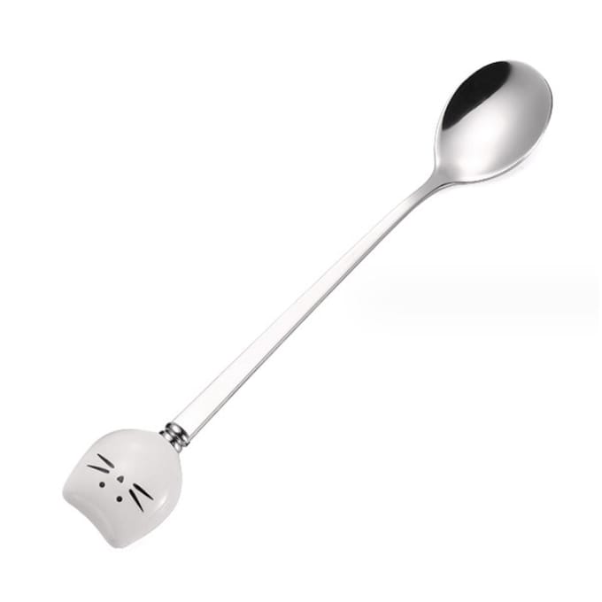 Cuillère Chat Mignon Acier Inoxydable Cuillère Longue Manche pour Thé Café Glace Dessert white
