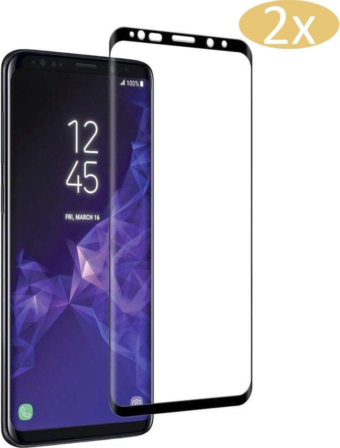 2x Screenprotector geschikt voor Samsung Galaxy S9 - Volledig Dekkend Full Coverage Screen Protector Zwart - van iCall