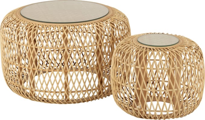 J-Line bijzettafel Afrika - bamboe/sparhout - naturel - set van 2