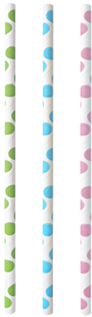 25 Drinkrietjes, papier Ø 6 mm · 20 cm assorti kleuren Dots