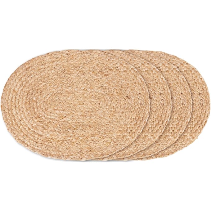 House Nordic Bombay Placemat - Placemat van gevlochten jute, natuurlijk, ovaal, 35x45 cm, set van 4