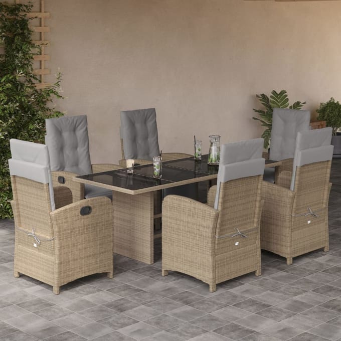 vidaXL - 7-delige - Tuinset - met - kussens - poly - rattan - beige