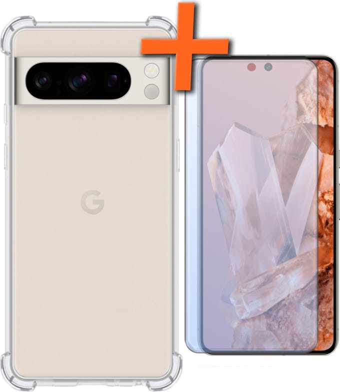 Hoes - Met Screenprotector - Geschikt voor Google Pixel 8 Pro - Sterk & Shockproof - Siliconen Case - Back Cover - Telefoon Hoes - Shock Proof - Transparant