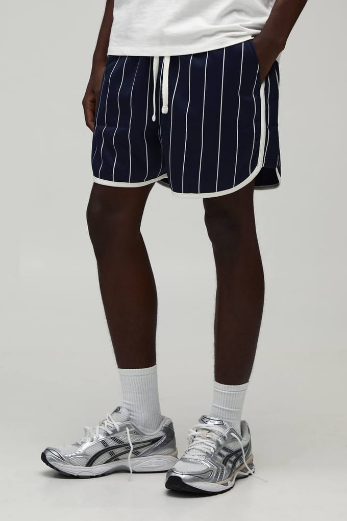 Racer Fit Tricot Jersey Shorts Met Krijtstreep | Navy | Size Medium