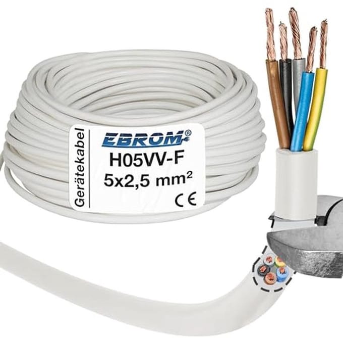 Fornuisaansluitkabel H05VV-F 5G2,5 mm² - 3 meter - wit