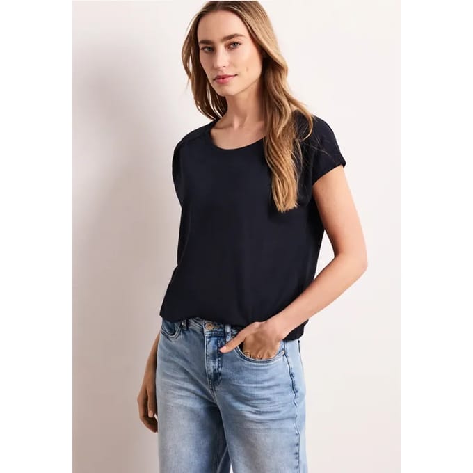 Shirt met ronde hals en rimpels