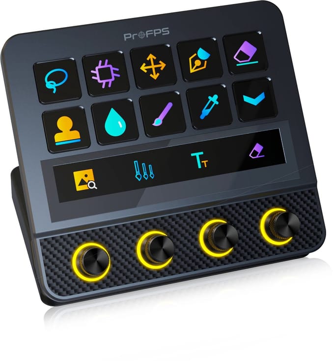 ProFPS Nexus Pro Stream Deck - 10 LCD-toetsen - Touch Bar - 4 Draairegelaars - USB Hub