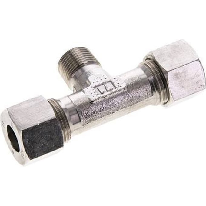 12S & R3/8'' RVS T-stuk Snijringkoppeling Buitendraad 630bar ISO 8434-1