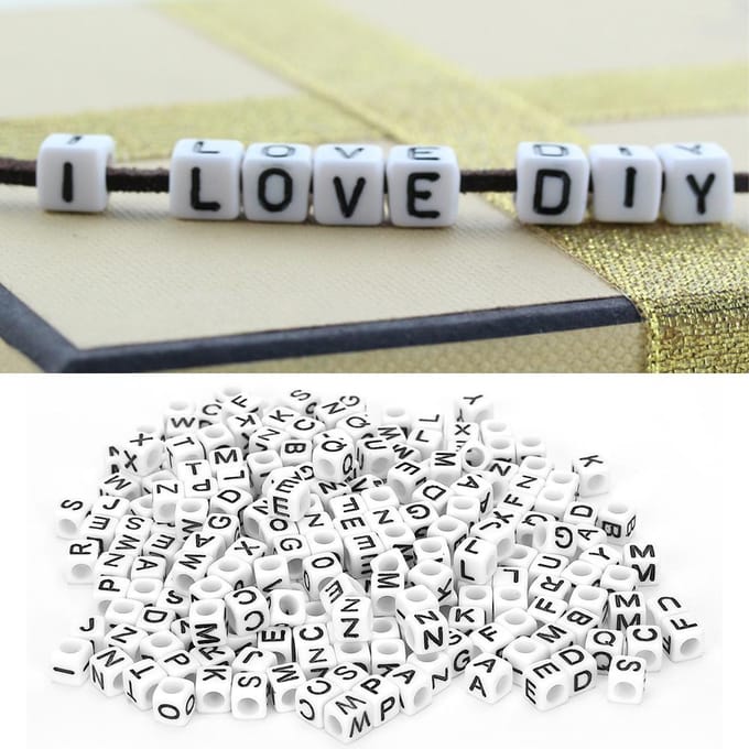 500 stuks Acrylkralen Vierkant DIY Handgemaakte Kralen Accessoires Engels Alfabet 6mm(Wit ) white