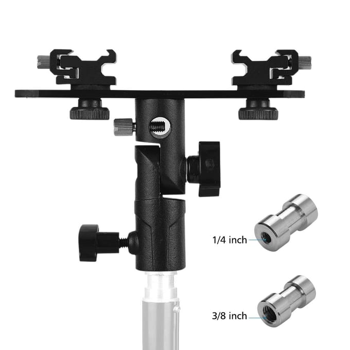 T-vormige flitsbeugelstandaard en 2 koude schoen voor Canon Nikon YONGNUO Speedlite zwart