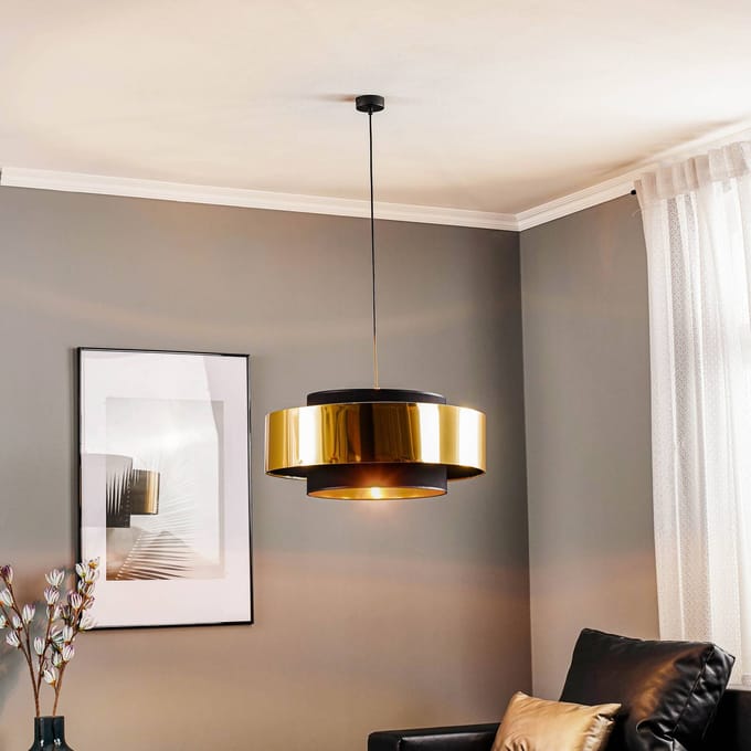 CALISTO 4376 Hanglamp - Stijlvol Zwart, Goud & Geel Metaal