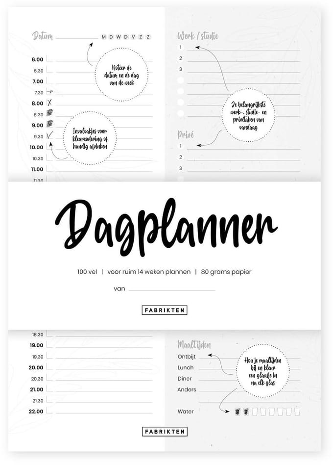 Fabrikten Dagplanner - A5 - Zwart - wit - Ongedateerd