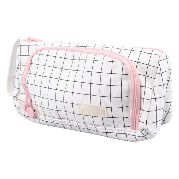 Mooie Potloodtas Canvas Grote Capaciteit Multifunctioneel Etui Brede Opening Draagbare Potloodtas white