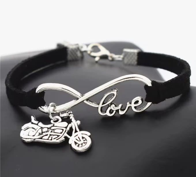 12Getit Armbandje zwart met motor hangertje