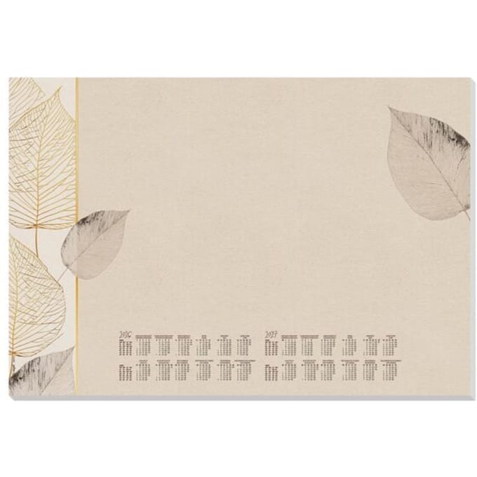 Sigel schrijfblok, bladmotief, bruin/wit/zwart, kalender 2026/2027, DE/EN/FR/NL, ca. A2, 30 vel
