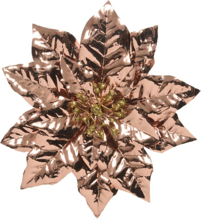 Decoris Kerstboom bloem - op clip - koper - glitter - 24 cm - kunststof - kerstster - kerstversiering