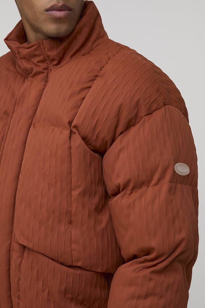 Oversized Fit Getextureerde Trechterkraag Pufferjas | Rust | Size XL